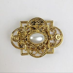 Nancy Katz Scarf Clip Vintage Gold Tone Pearl